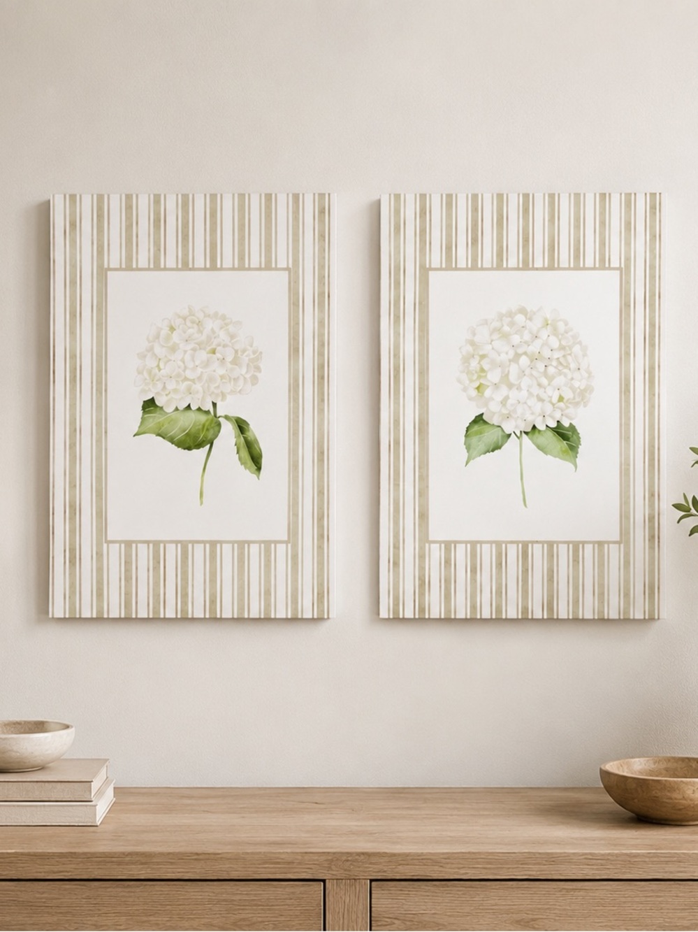 Set of 2 White Hydrangea Wall Art Prints Canvas